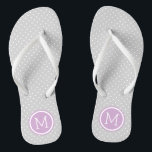 Grey and Purple Tiny Dots Monogram Flip Flops<br><div class="desc">Custom printed flip flop sandals with a cute girly polka dot pattern and your custom monogram or other text in a circle frame. Click Customize It to change text fonts and colours or add your own images to create a unique one of a kind design!</div>