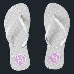 Grey and Purple Tiny Dots Monogram Flip Flops<br><div class="desc">Custom printed flip flop sandals with a cute girly polka dot pattern and your custom monogram or other text in a circle frame. Click Customize It to change text fonts and colours or add your own images to create a unique one of a kind design!</div>