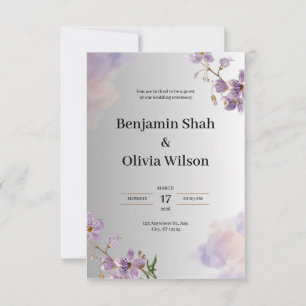 Grey and Purple Wedding Invitation