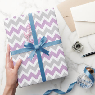 Grey and Purple Zigzag Chevron Stripes Wrapping Paper