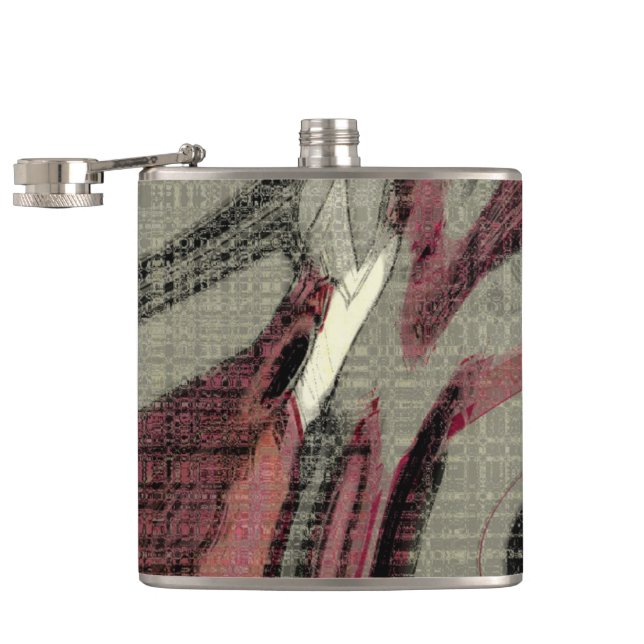 Grey and Red Abstract Art Hip Flask (Opened)