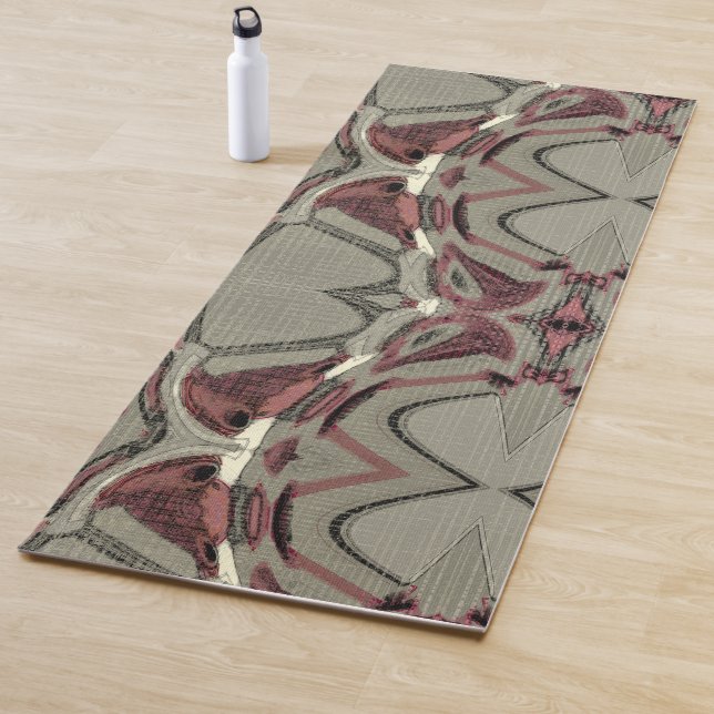 Grey and Red Abstract Art Yoga Mat (In Situ)