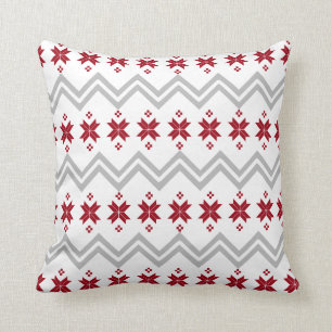Grey and Red Alpine Pattern Pillow