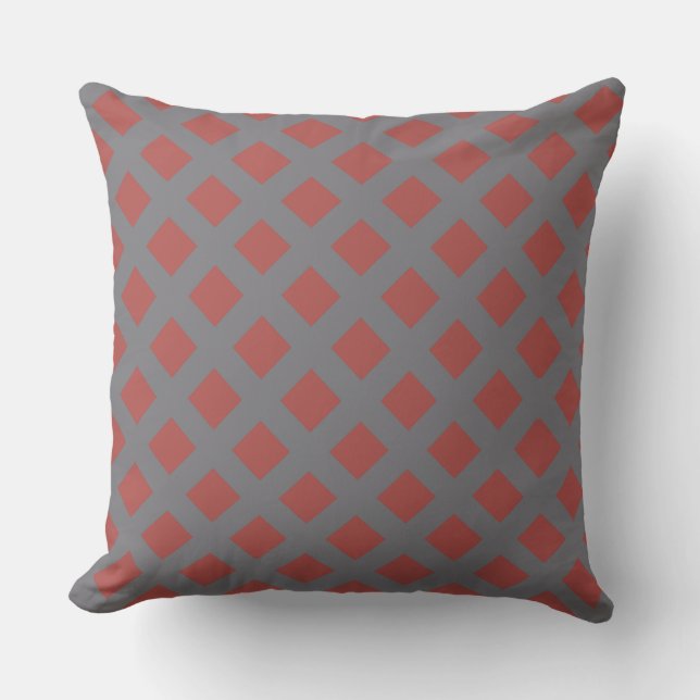 Grey and Red Chequered Throw Pillow (Front)