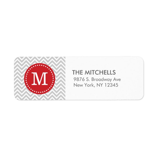 Grey and Red Chevron Monogram Return Address (Front)