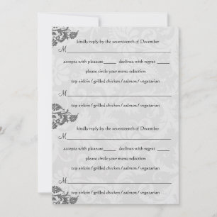Grey and Red Damask Swirl RSVP Postcard