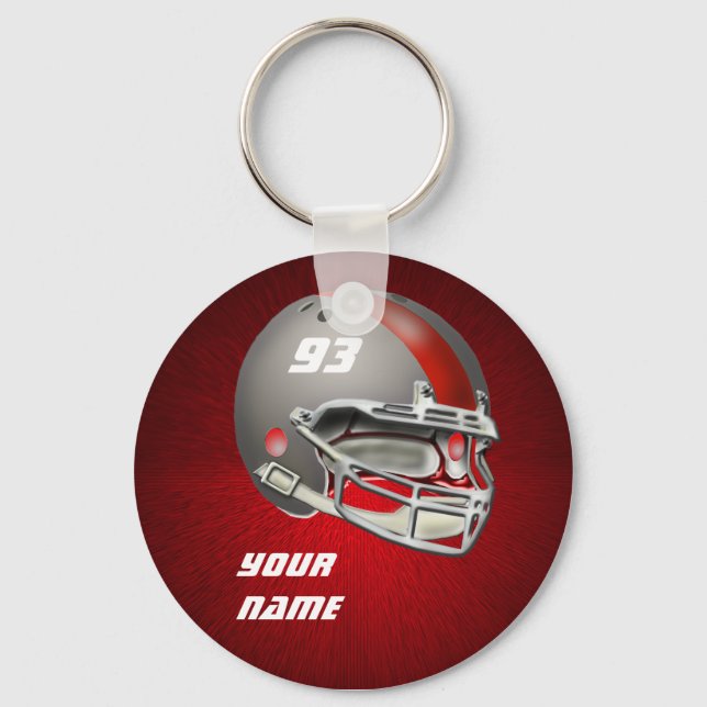 Grey and Red Football Helmet Keychain (Front)