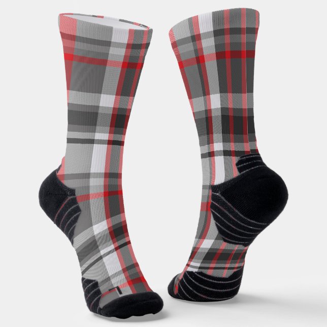 Grey and Red Plaid Socks (Angled)