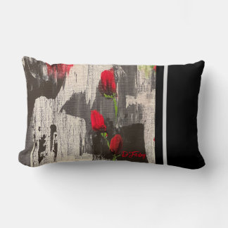Grey and Red Poppy Rose Throw Pillow