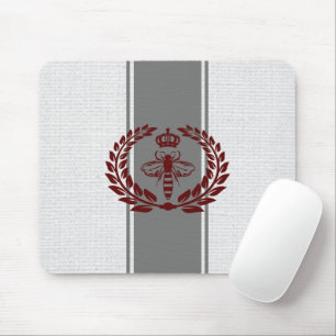 Grey and red royal bee striped mouse pad