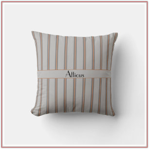 Grey and Red Striped Throw Pillow
