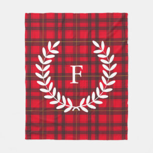 Grey and Red Tartan White Laurel Personalized Fleece Blanket