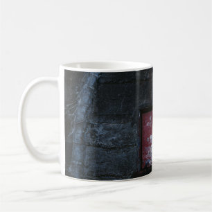 Grey and red wall-mount shelf coffee mug