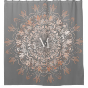 Grey And Rose Gold   Mandala Monogram Bath Mat