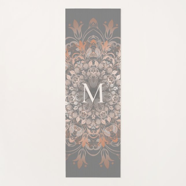 Grey And Rose Gold | Mandala Monogram Yoga Mat (Front)