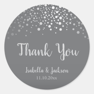 Grey and Silver Confetti Dots Classic Round Sticker