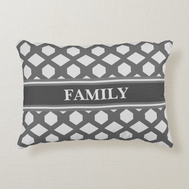 Grey and Silver Geometric Pattern Accent Pillow (Front)