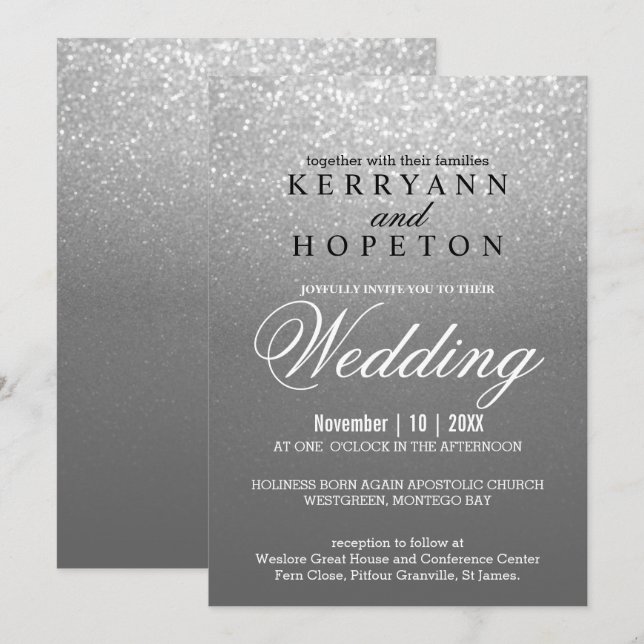 Grey and SIlver Glitter Invitation (Front/Back)