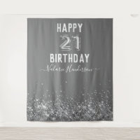 Grey and Silver Happy 21st Birthday Tapestry