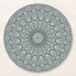 Grey and Silver Mandala Pattern Design Round Paper Coaster