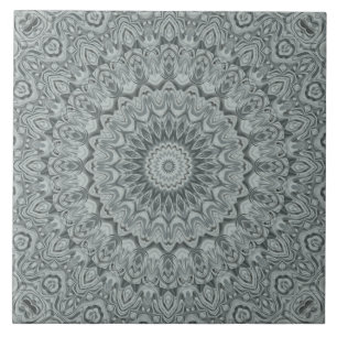 Grey and Silver Mandala Pattern Design Tile