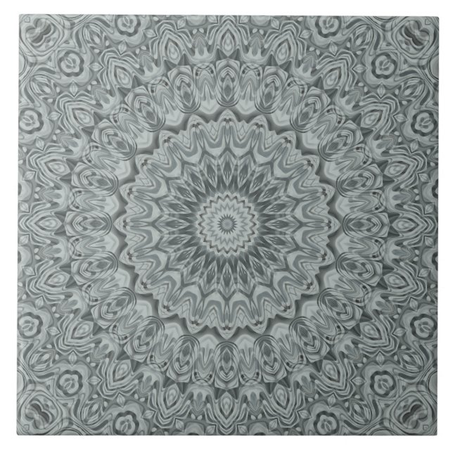Grey and Silver Mandala Pattern Design Tile (Front)