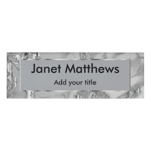Grey and Silver Marble and Silver Texture Design Name Tag