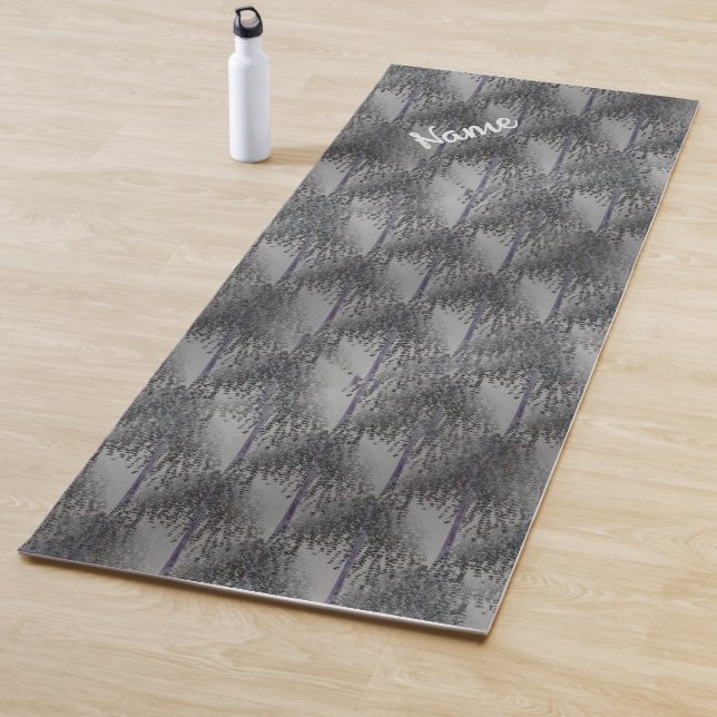 Grey And Silver Tree Abstract Pattern Personalized Yoga Mat (In Situ)
