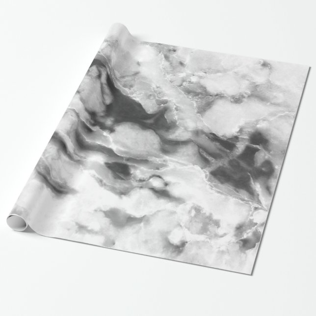 Grey And Smooth Grey Marble Stone Wrapping Paper (Unrolled)