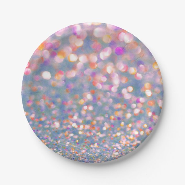 Grey and Soft Pink Confetti Paper Plate (Front)