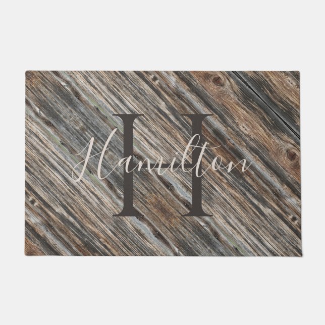 Grey and Tan Wood Design Door Mat HAMbWG (Front)