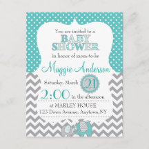 Grey and Teal Baby Shower Invitation
