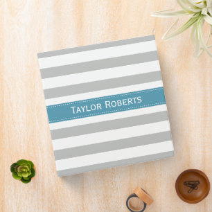 Grey and Teal Blue Wide Stripes Pattern Binder
