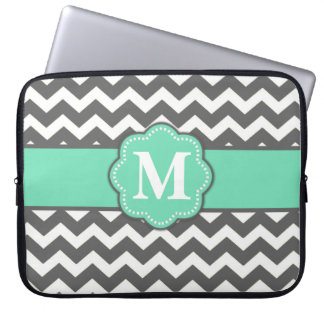 Grey and Teal Chevron Monogram Laptop Sleeve