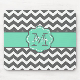 Grey and Teal Chevron Personalized Mousepad
