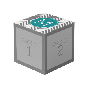 Grey and Teal Chevrons - Custom Monogram Cube