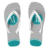 Grey and Teal Chevrons with Custom Monogram