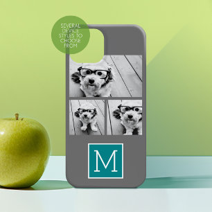 Grey and Teal Instagram Photo Collage Monogram Case-Mate iPhone 14 Plus Case