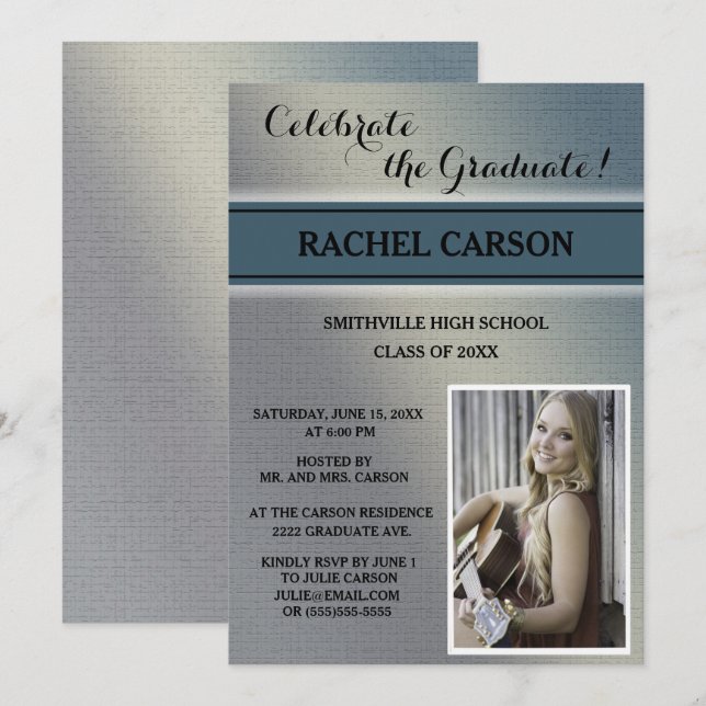 Grey and Teal Ombre' Photo Graduation Invitation (Front/Back)