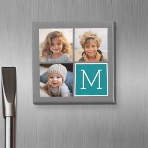 Grey and Teal - Photo Collage Monogram Magnet