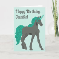Grey and Teal Unicorn Personalized Birthday