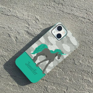 Grey and Teal Unicorn Personalized Case-Mate iPhone 14 Case