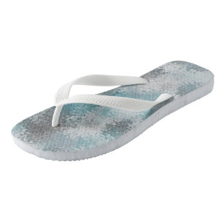 Grey and Turquoise abstract Flip Flops