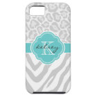 Grey and Turquoise Animal Print Monogram