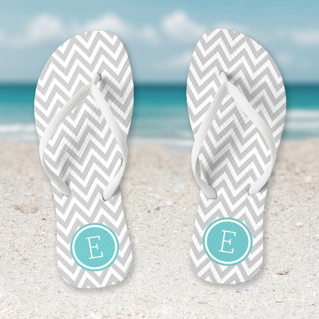Grey and Turquoise Chevron Monogram Flip Flops (Creator Uploaded)