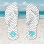 Grey and Turquoise Chevron Monogram Flip Flops<br><div class="desc">Custom printed flip flop sandals with a stylish modern chevron pattern and your custom monogram or other text in a circle frame. Click Customize It to change text fonts and colours or add your own images to create a unique one of a kind design!</div>