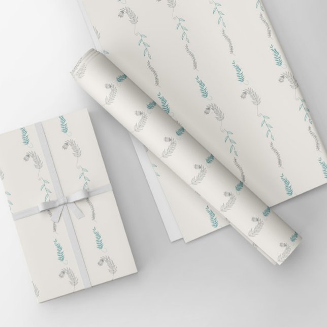 Grey and turquoise floral doodles in white. wrapping paper sheet (Creator Uploaded)