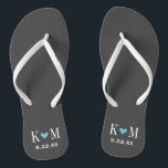 Grey and Turquoise Modern Wedding Monogram Flip Flops<br><div class="desc">Custom printed flip flop sandals personalized with a cute heart and your monogram initials and wedding date. Click Customize It to change text fonts and colours or add your own images to create a unique one of a kind design!</div>