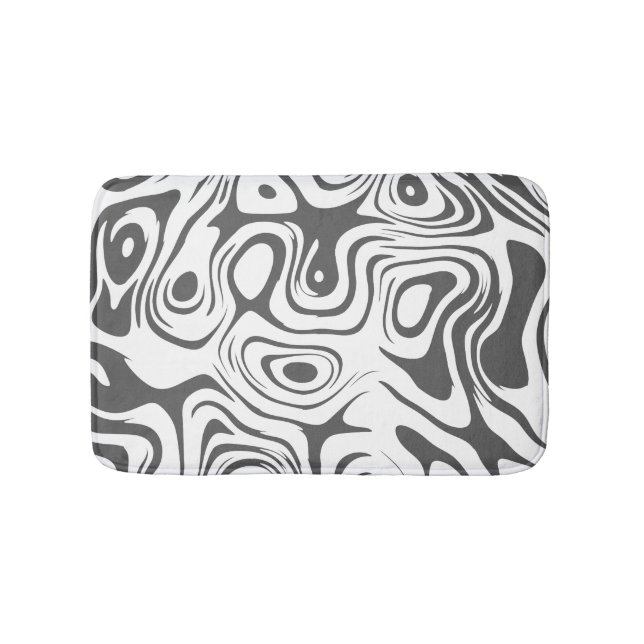 Grey and White Abstract Swirly Pattern Bath Mat (Front)