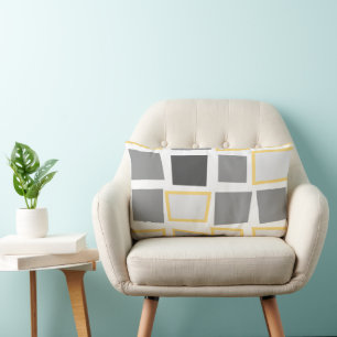 Grey and White Abstract Triangle Geometric Pattern Lumbar Pillow